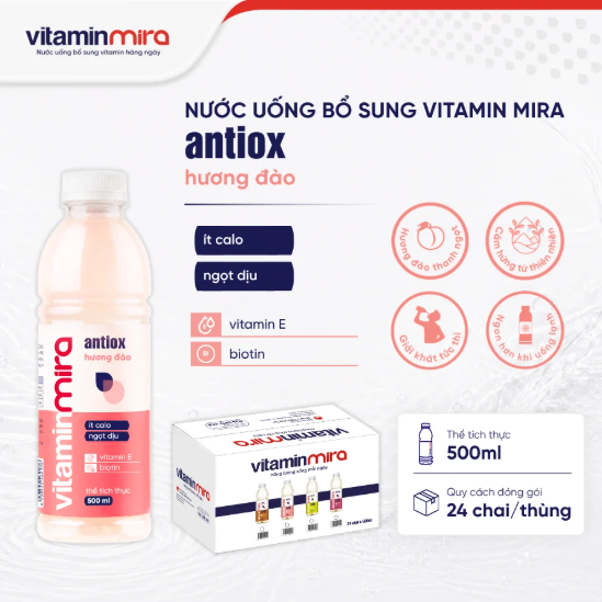 Nước uống bổ sung Vitamin Mira antiox hương đào